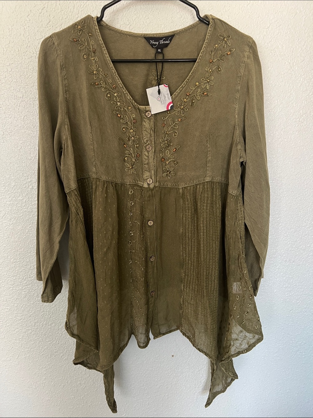 Venezia V-Tunic in Olive Green with Embroidered Detail